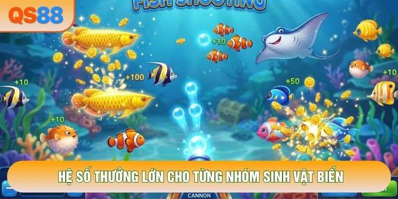 Hệ số thưởng lớn cho từng nhóm sinh vật biển