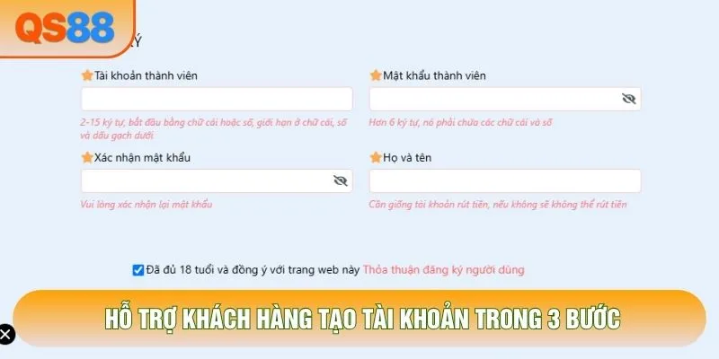 Hỗ trợ khách hàng tạo tài khoản trong 3 bước